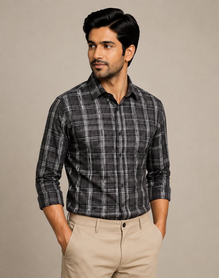 Raymond Unstitched Shirt Fabric 1.60 Meter Charcoal Black Checked Premium Shirting