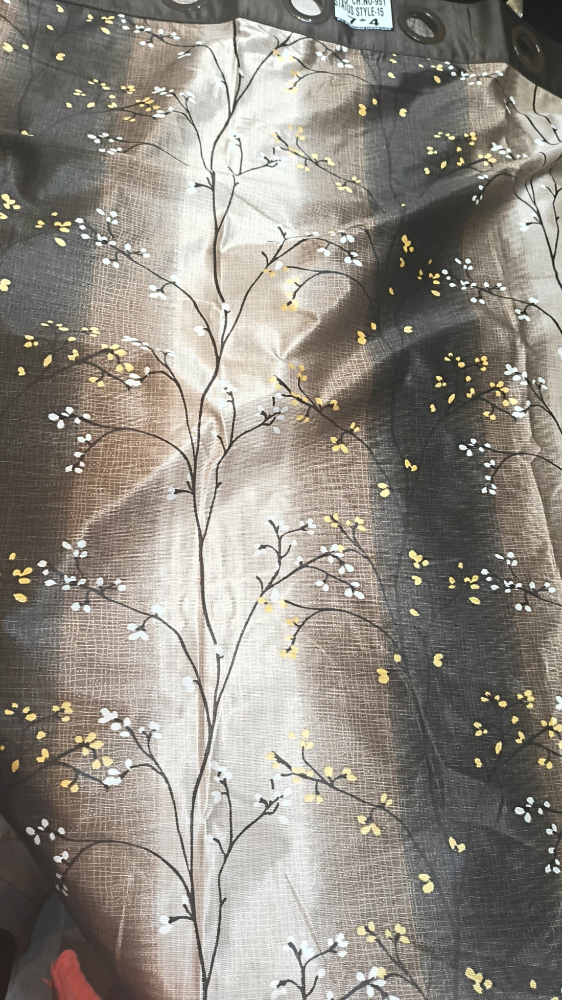 Brown & Grey Tree Print Curtain | 7 Feet | Eyelet Style | Price Per Piece