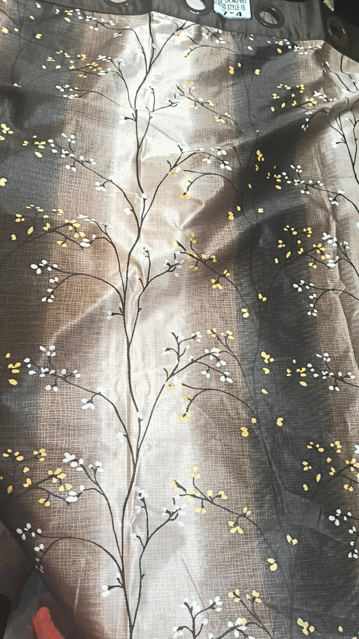 Brown & Grey Tree Print Curtain | 7 Feet | Eyelet Style | Price Per Piece
