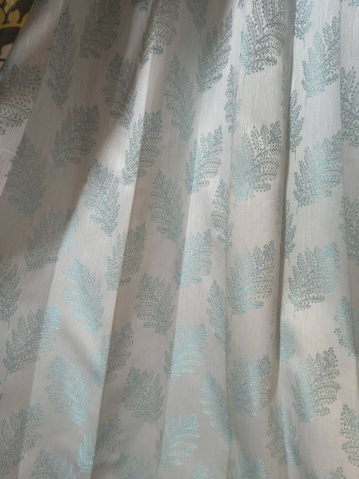 Sky Blue Leaf Pattern Curtain | 7 Feet | Eyelet Style | Price Per Piece