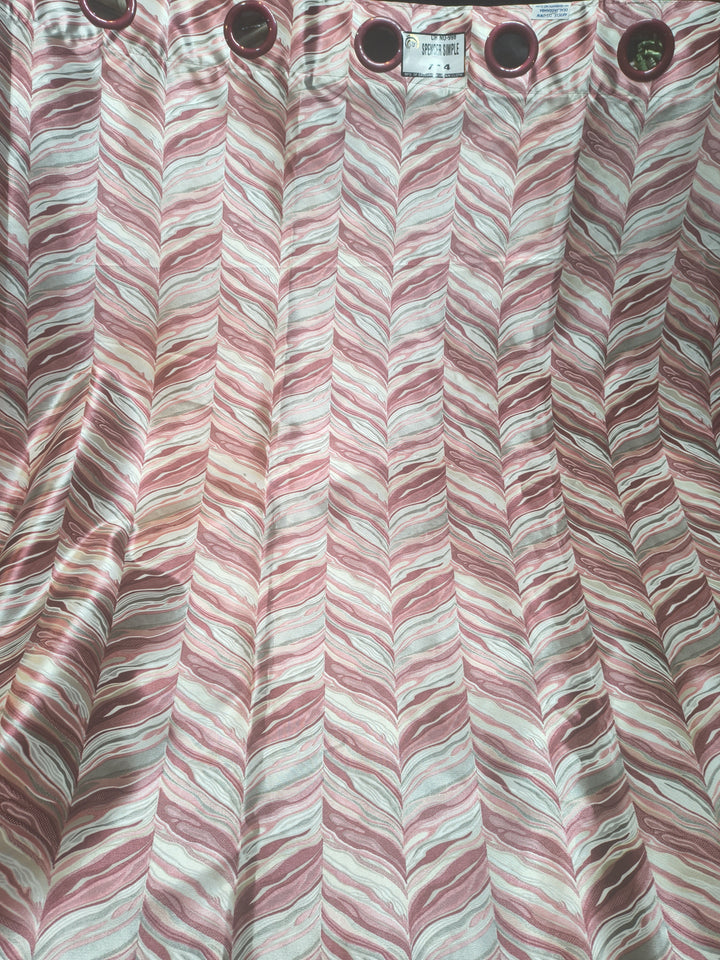 Pink & Grey Leaf Pattern Curtain | 7 Feet | Eyelet Style | Price Per Piece