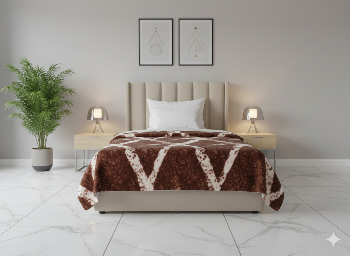 Single Bed Soft Fleece Winter Blanket – Brown Geometric Design