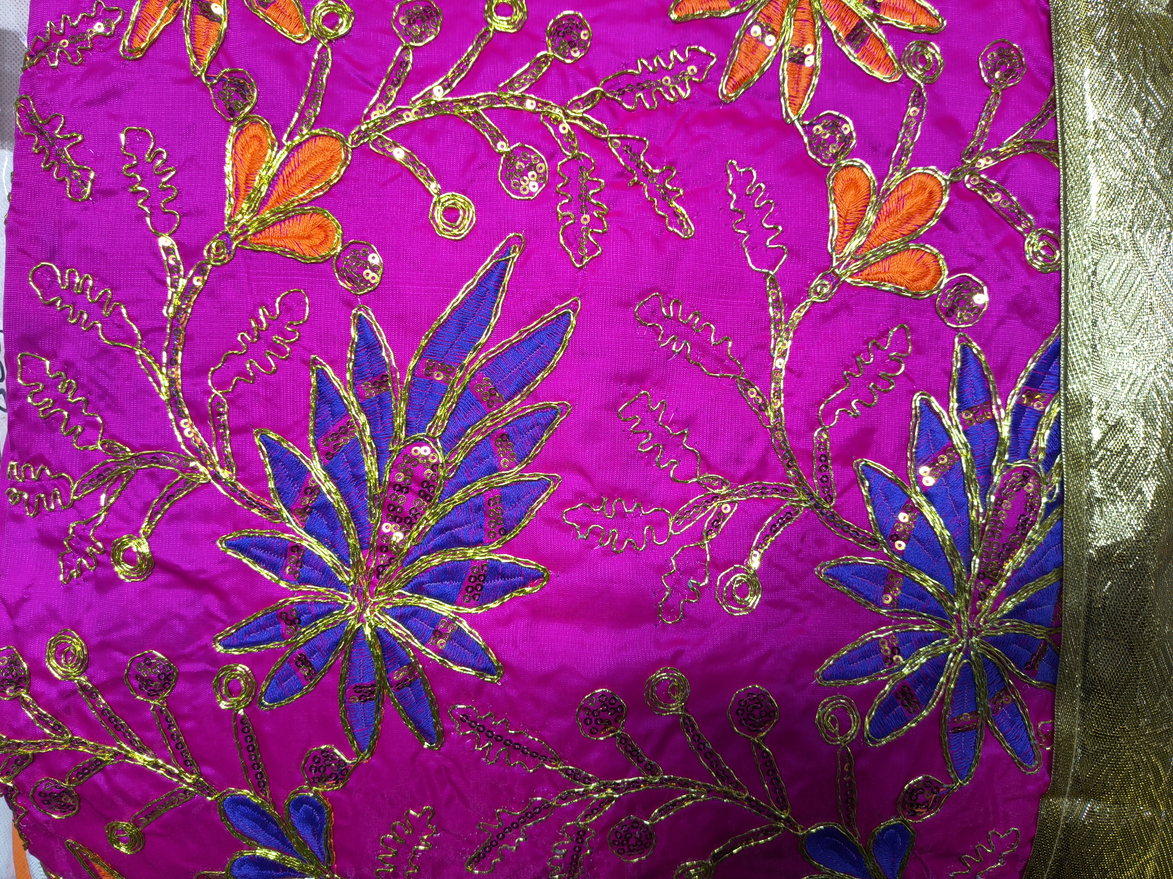 Pink Multicolor Floral Embroidered Rumala Sahib with Golden Lace Border for Guru Granth Sahib Ji