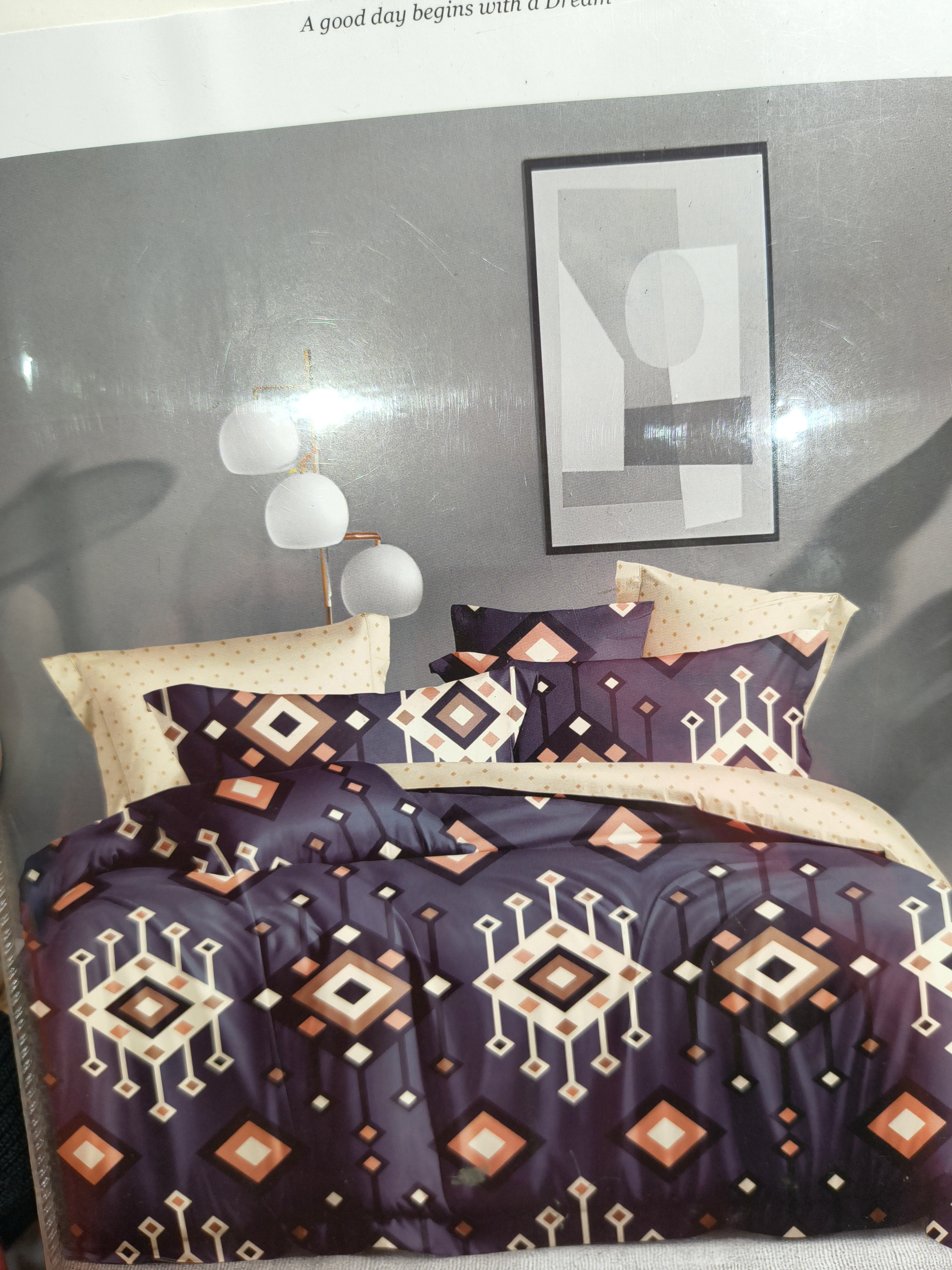 Purple Geometric Printed Cotton Bedsheet with 2 Pillow Covers – Single Bed