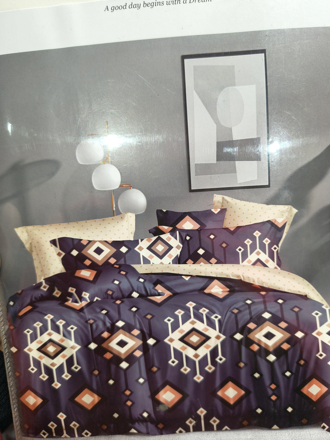 Purple Geometric Printed Cotton Bedsheet with 2 Pillow Covers – Single Bed