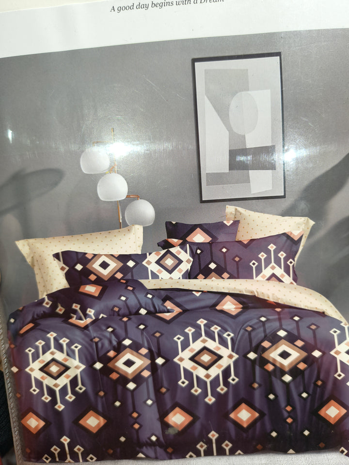 Purple Geometric Printed Cotton Bedsheet with 2 Pillow Covers – Single Bed