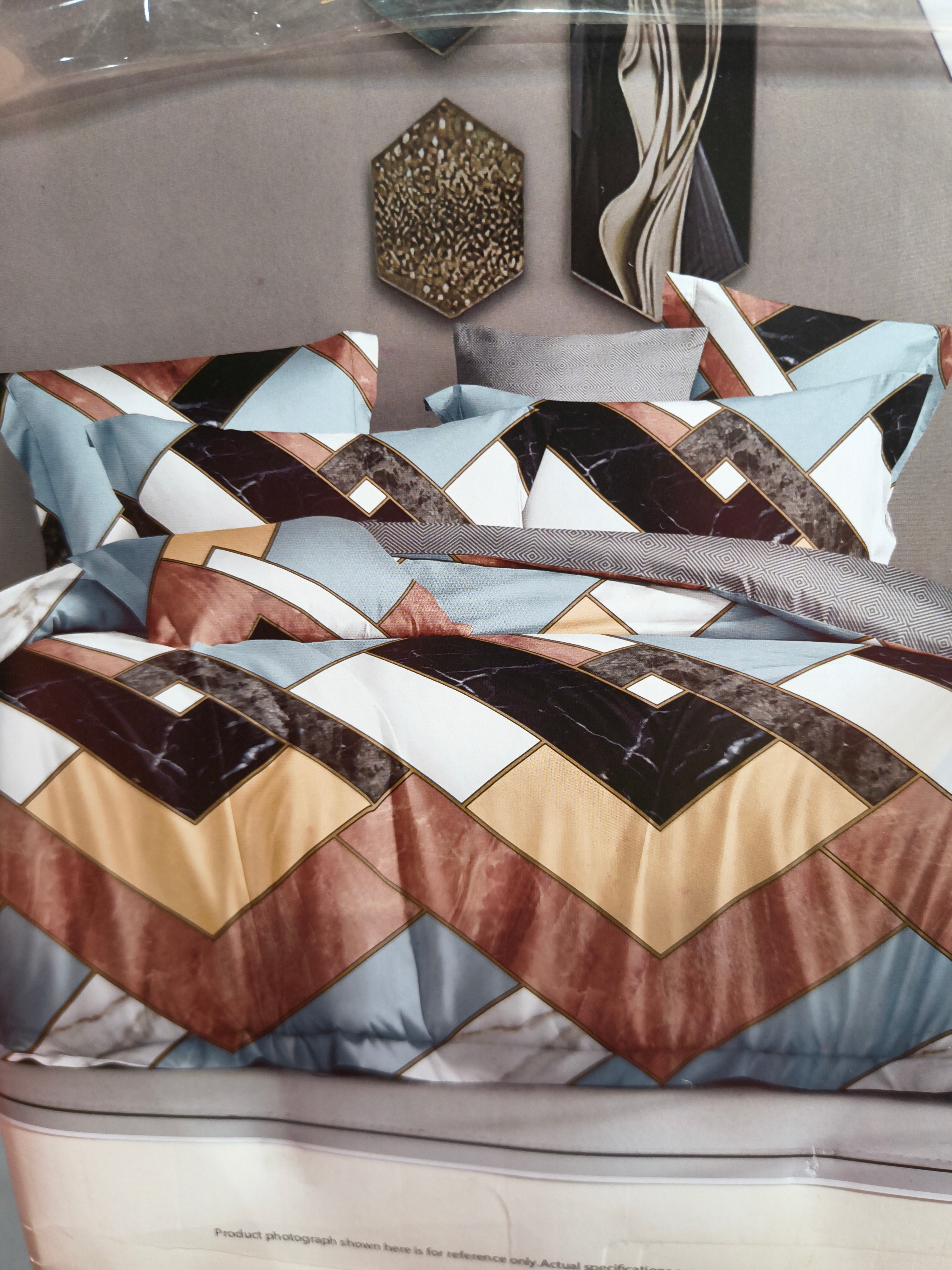 Multicolor Geometric Marble Print Cotton Bedsheet Set with 2 Pillow Covers – Single Bed