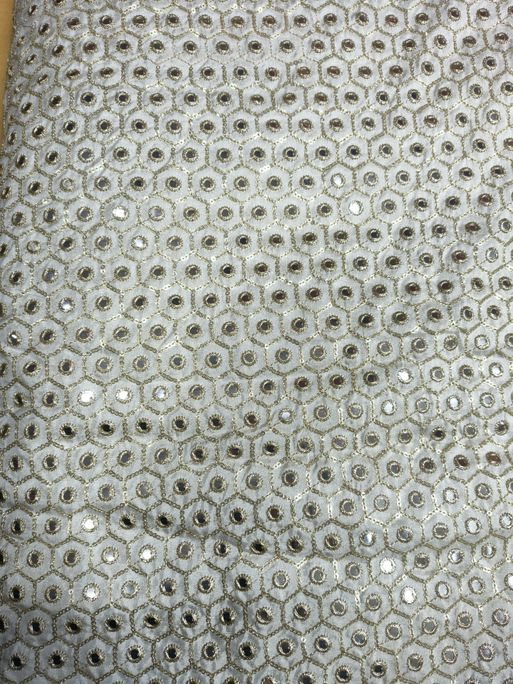 Dyeable Mirror Work Fabric – Hexagon Geometric All-Over Design