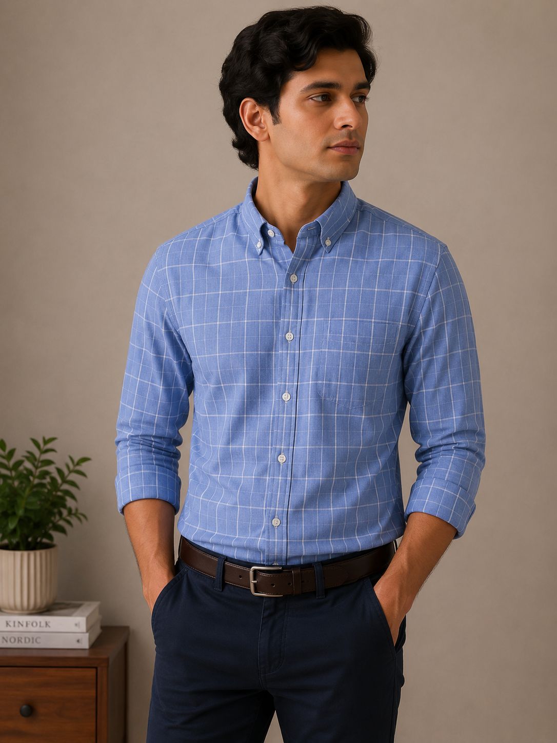Raymond Unstitched Shirt Fabric 1.60 Meter Sky Blue Windowpane Checks Premium Shirting Fabric