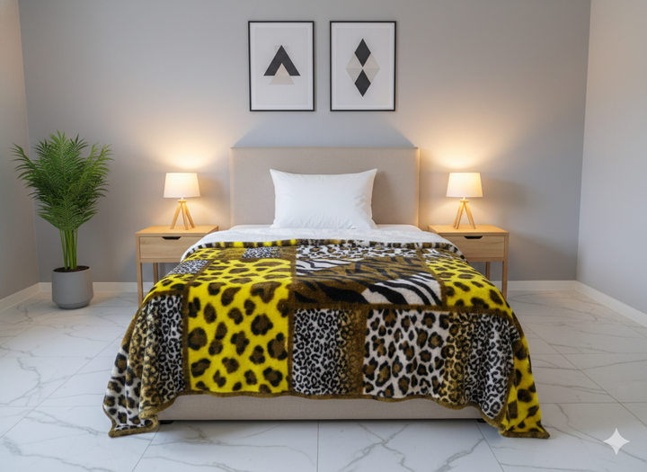 Single Bed Soft Fleece Winter Blanket – Multicolor Animal Print