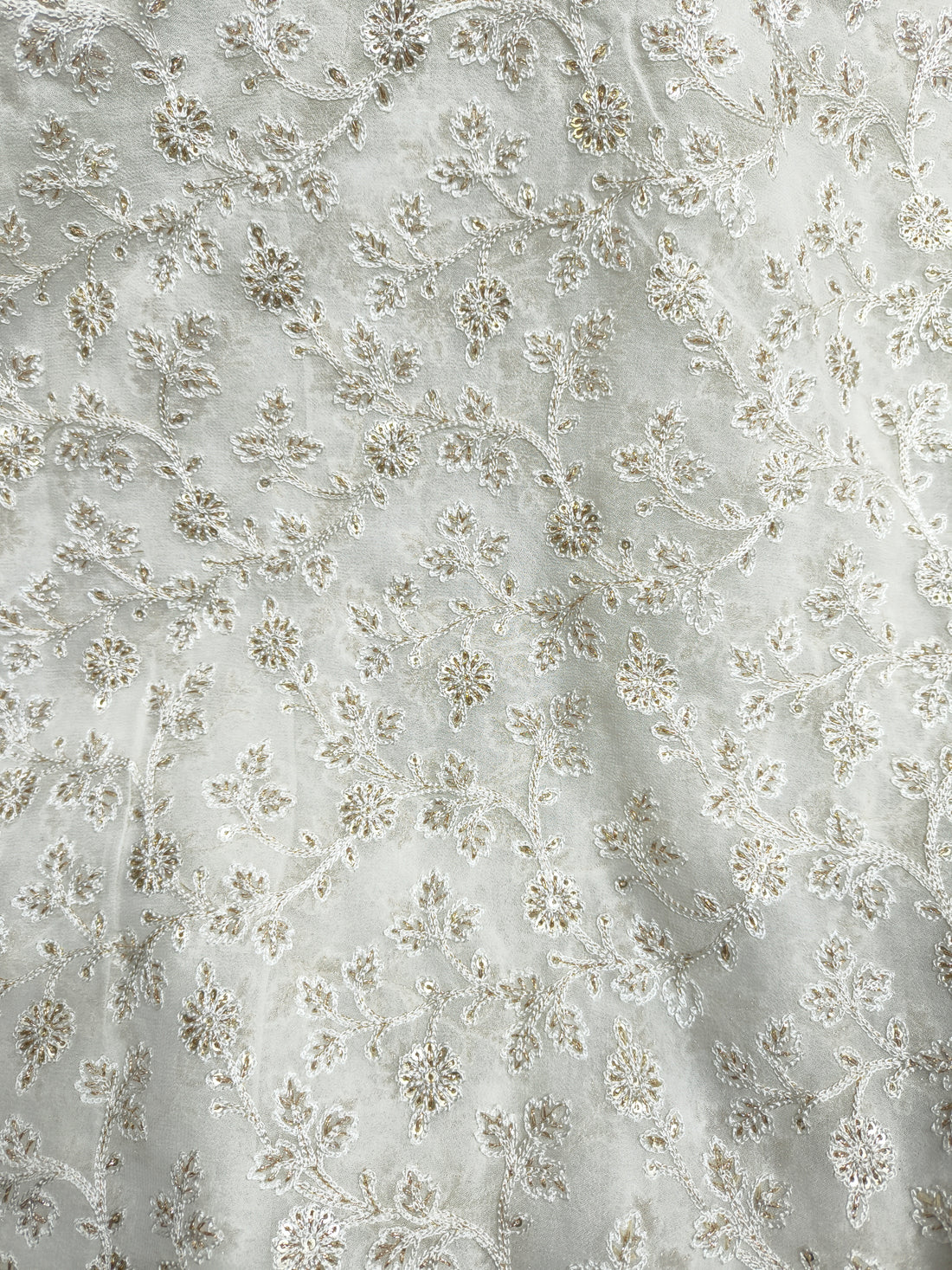 Dyeable Sequin Embroidered Fabric – Floral Vine Gold Work