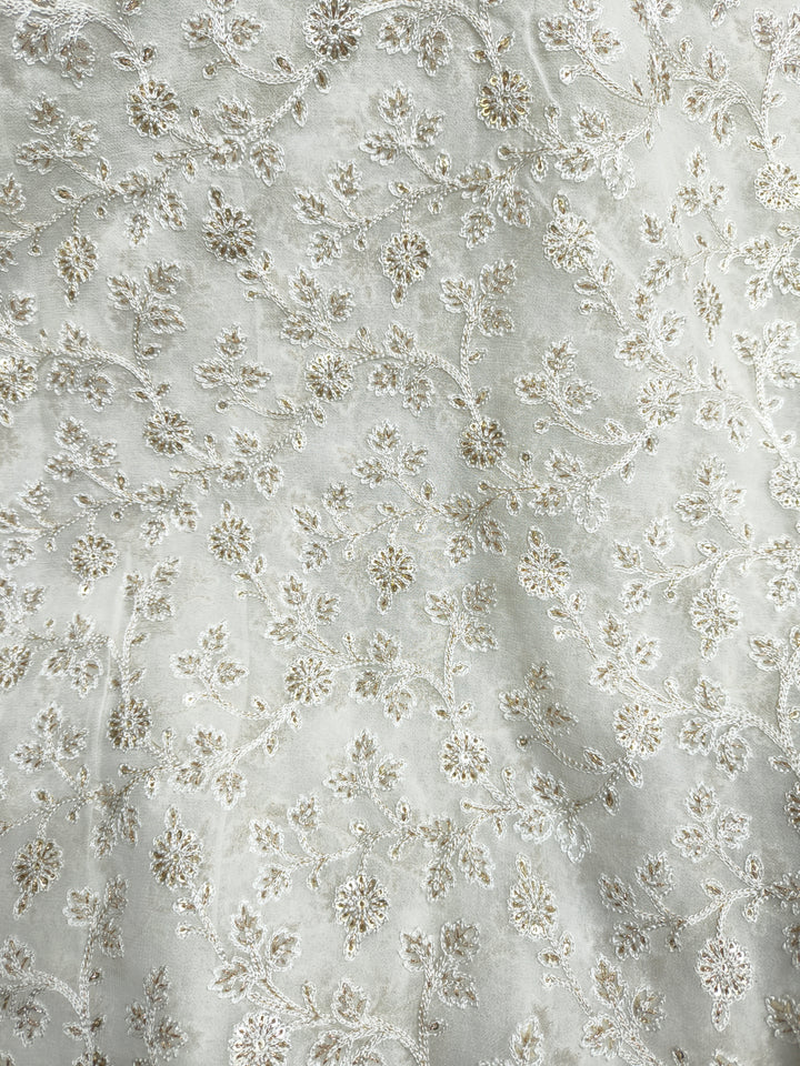 Dyeable Sequin Embroidered Fabric – Floral Vine Gold Work