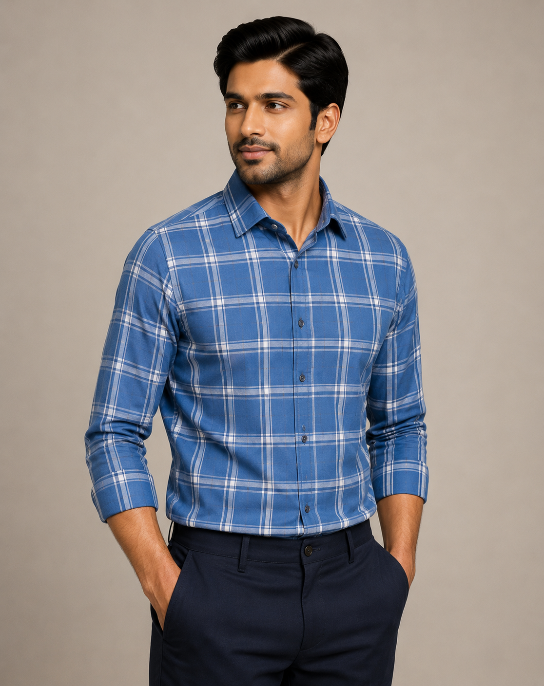 Raymond Unstitched Shirt Fabric 1.60 Meter Royal Blue Checked Premium Shirting