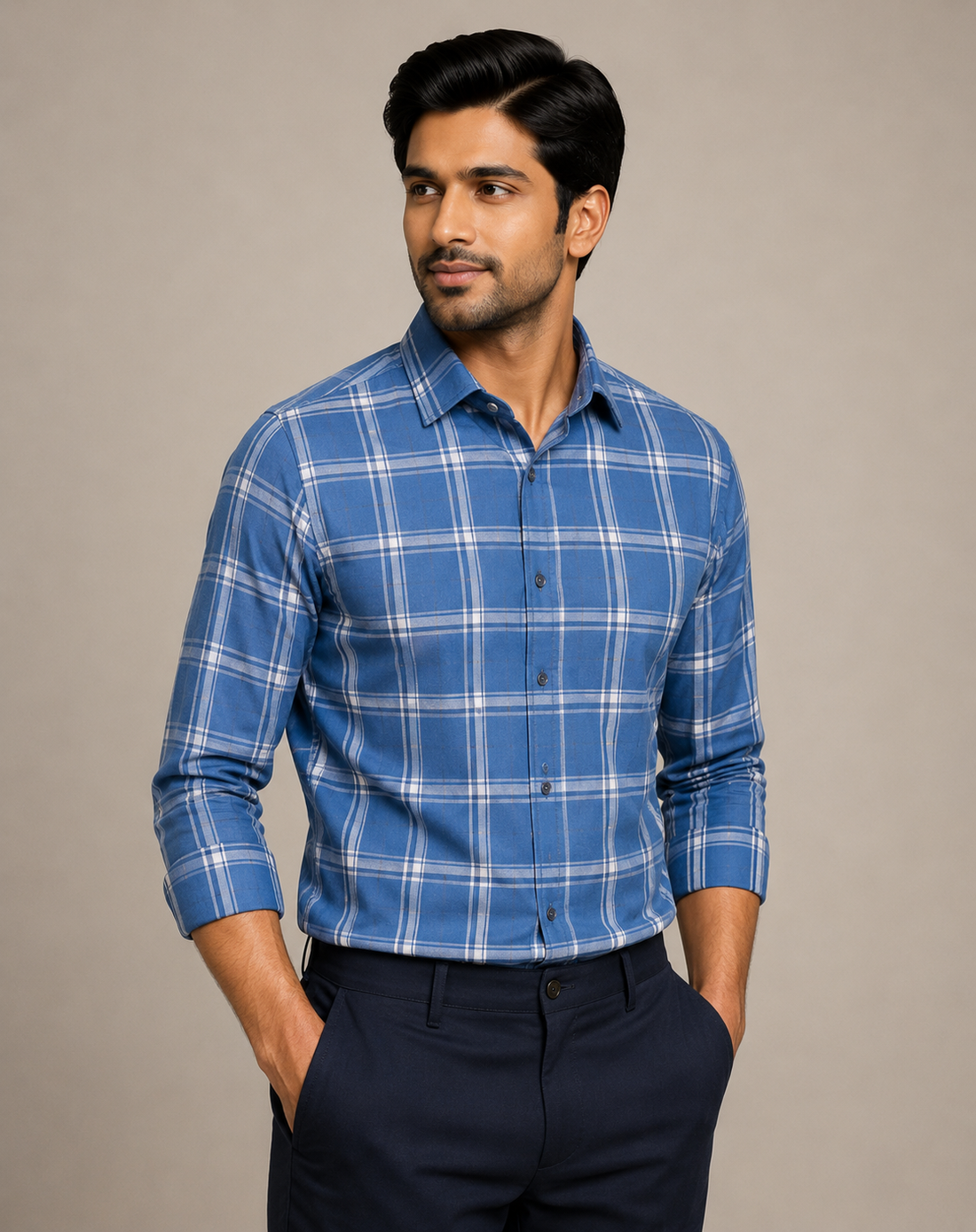 Raymond Unstitched Shirt Fabric 1.60 Meter Royal Blue Checked Premium Shirting