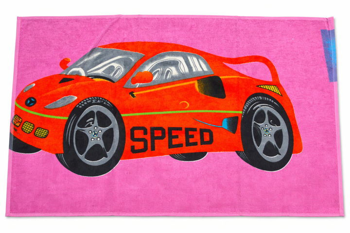 Kids Cartoon Towel Racing Car Print Soft Cotton Bath Towel Pink