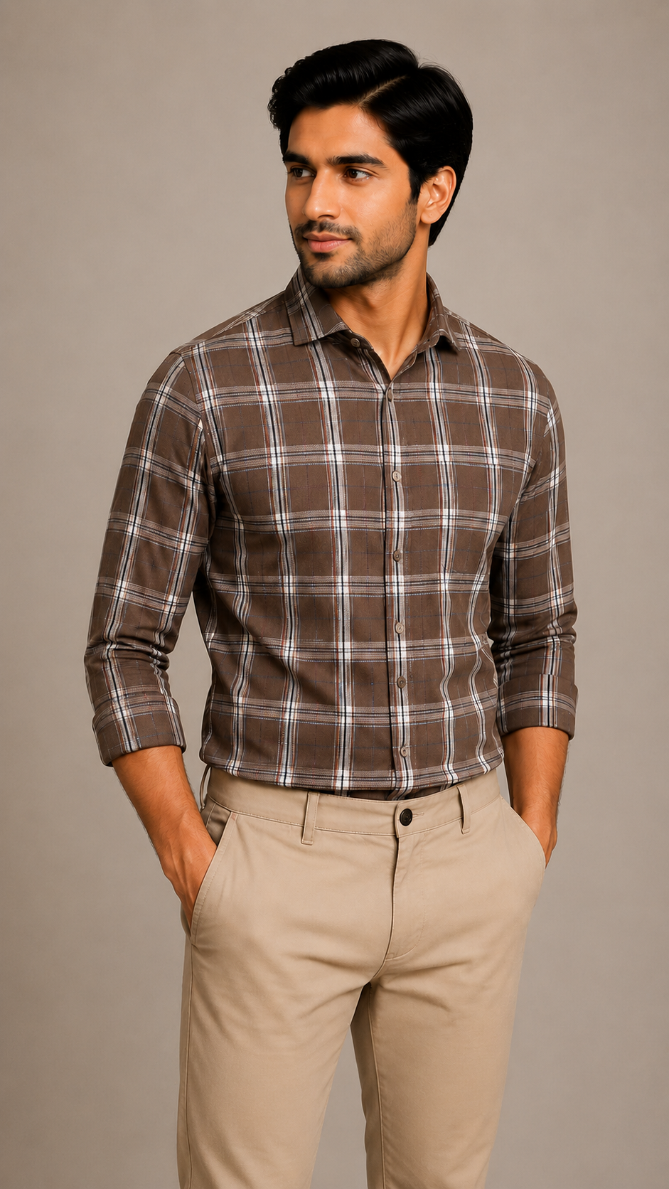 Raymond Unstitched Shirt Fabric 1.60 Meter Brown Checked Premium Shirting Fabric