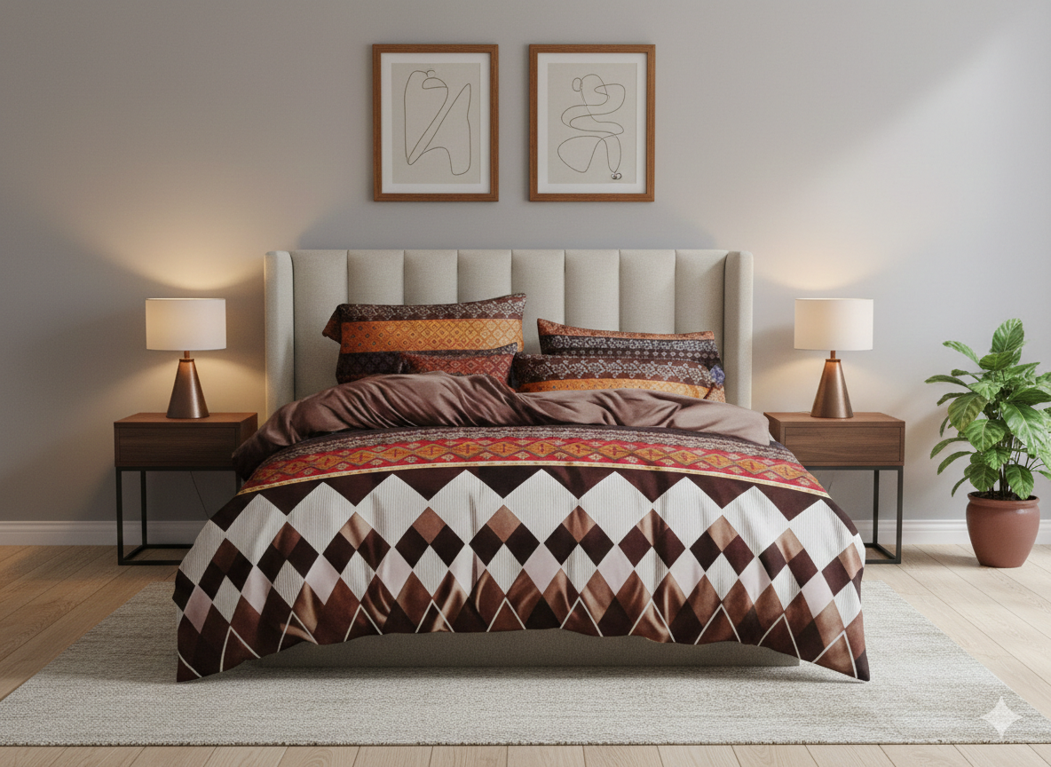 Monte Carlo Brown Geometric Cotton Bedsheet Set for Single Bed (With 2 Pillow Covers)