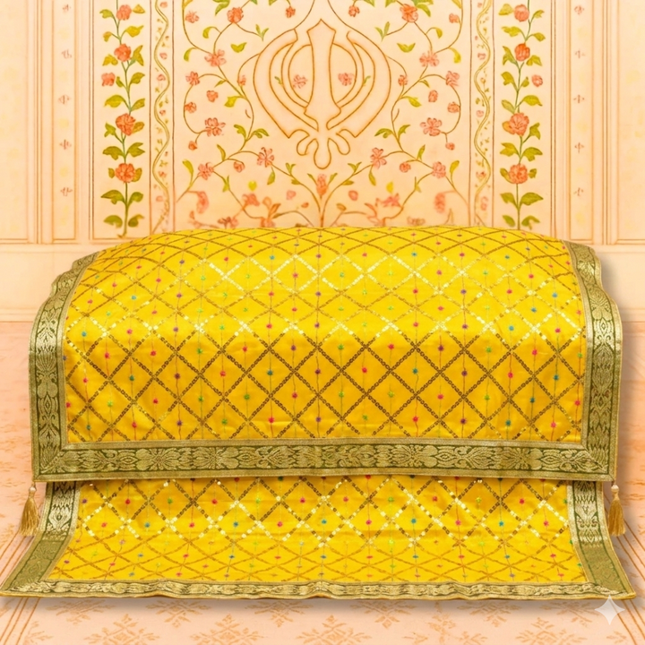 Golden Sequin Diamond Work Rumala Sahib for Guru Granth Sahib Ji