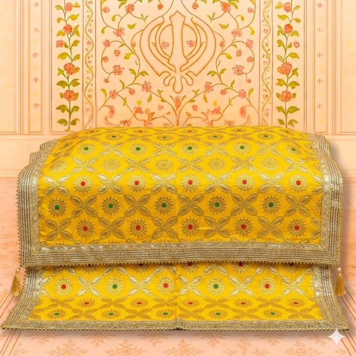 Premium Golden Floral Embroidered Rumala Sahib for Guru Granth Sahib Ji