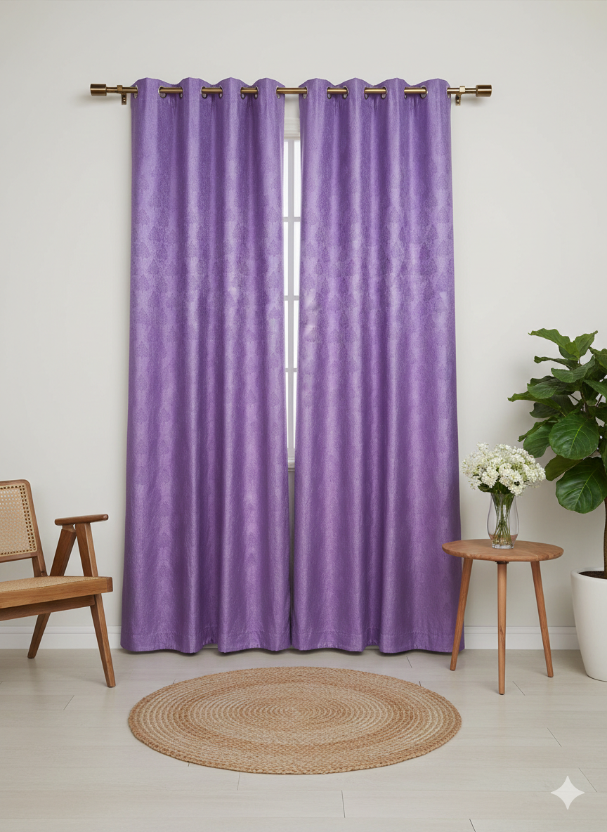 Purple Jacquard Pattern Curtain | 7 Feet | Eyelet Style | Price Per Piece