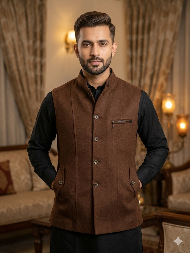 Men's Classic Brown Nehru Waistcoat – Premium Ethnic Jacket