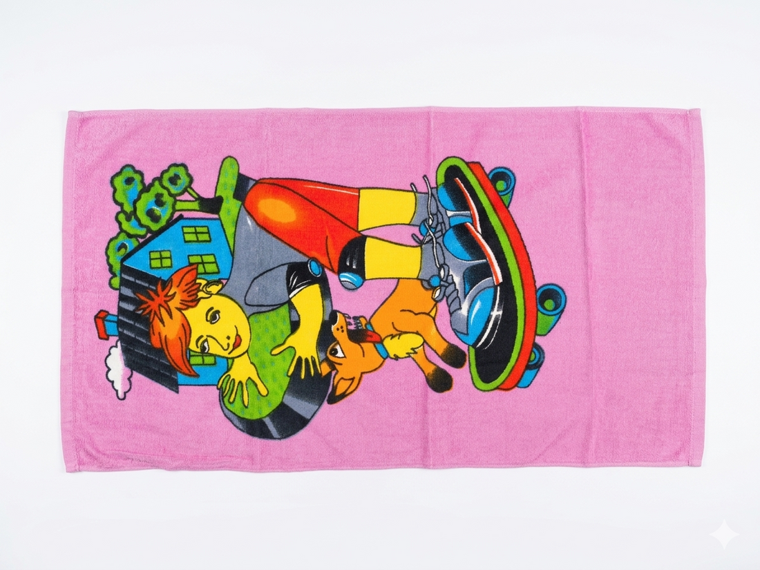 Kids Cartoon Towel Fun Character Print Soft Cotton Bath Towel Pink