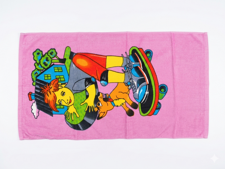 Kids Cartoon Towel Fun Character Print Soft Cotton Bath Towel Pink