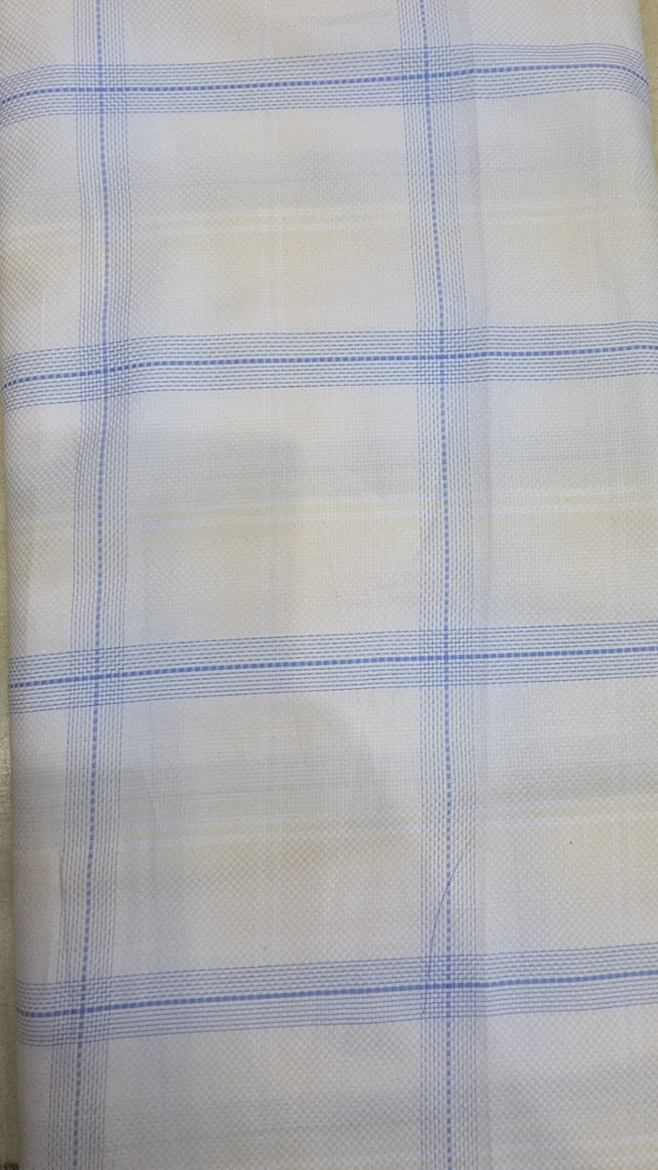 Raymond Shirt Fabric 1.6 Metre Cut – White & Light Blue Check Pattern (Unstitched)