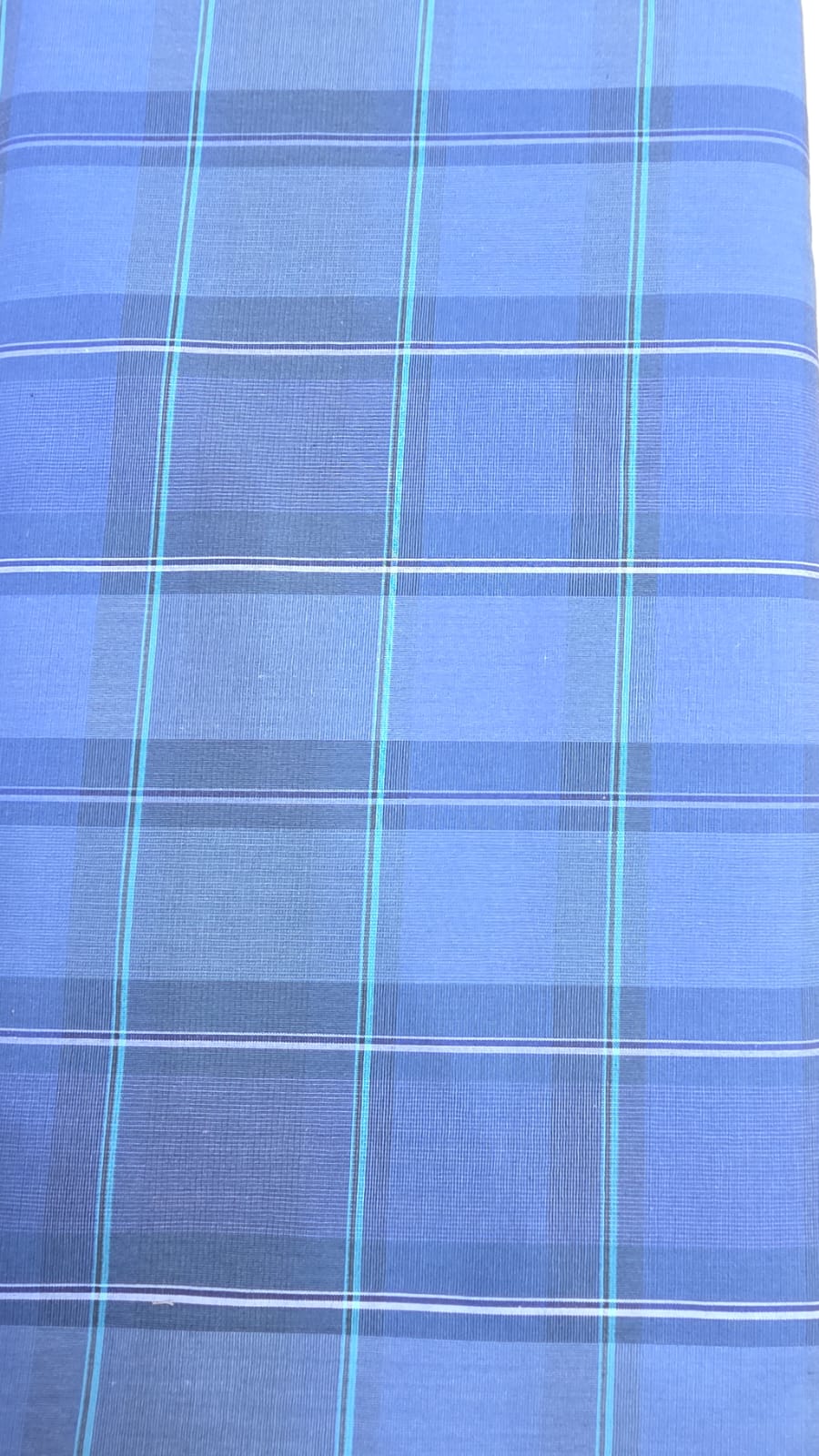 Raymond Shirt Fabric 1.6 Metre Cut – Blue Check Pattern with Teal Stripes (Unstitched)
