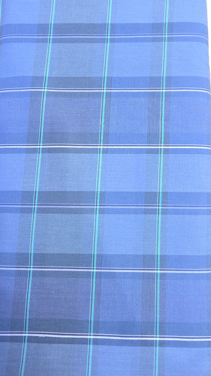 Raymond Shirt Fabric 1.6 Metre Cut – Blue Check Pattern with Teal Stripes (Unstitched)