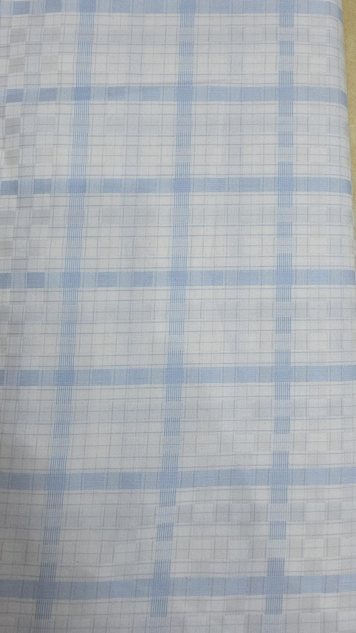 Raymond Shirt Fabric 1.6 Metre Cut – White & Light Blue Fine Check Pattern (Unstitched)