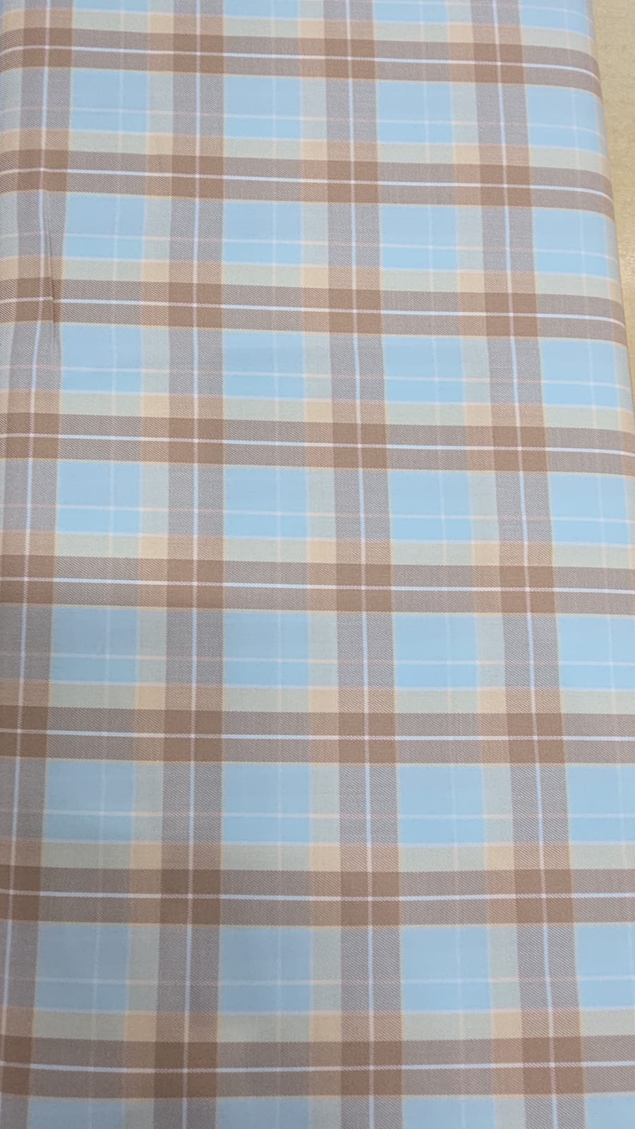Raymond Shirt Fabric 1.6 Metre Cut – Sky Blue & Beige Check Pattern (Unstitched)