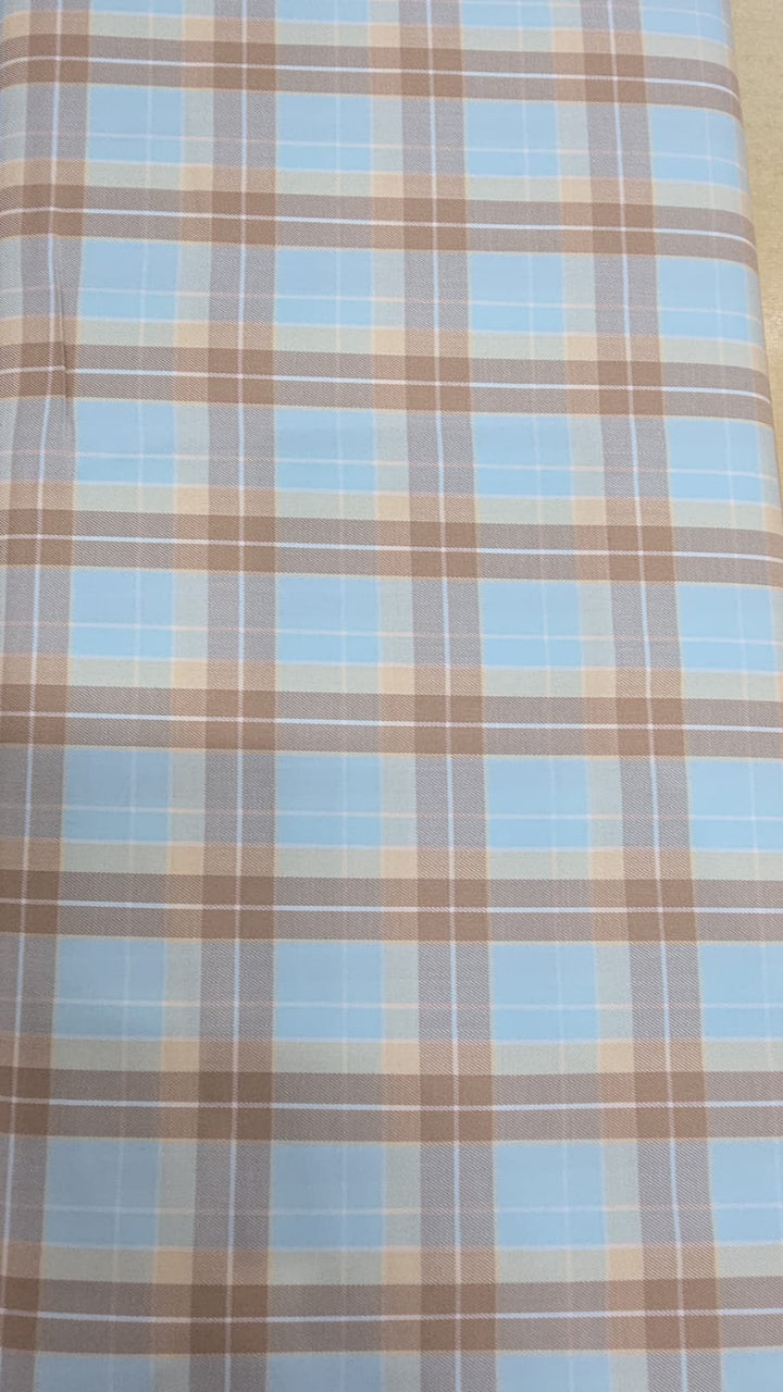 Raymond Shirt Fabric 1.6 Metre Cut – Sky Blue & Beige Check Pattern (Unstitched)