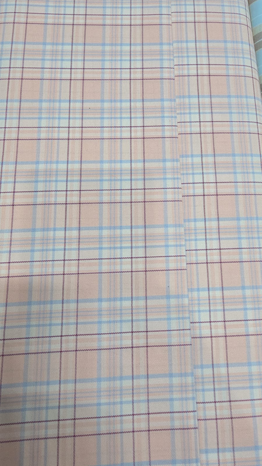 Raymond Shirt Fabric 1.6 Metre Cut – Soft Pink & Blue Check Pattern (Unstitched)