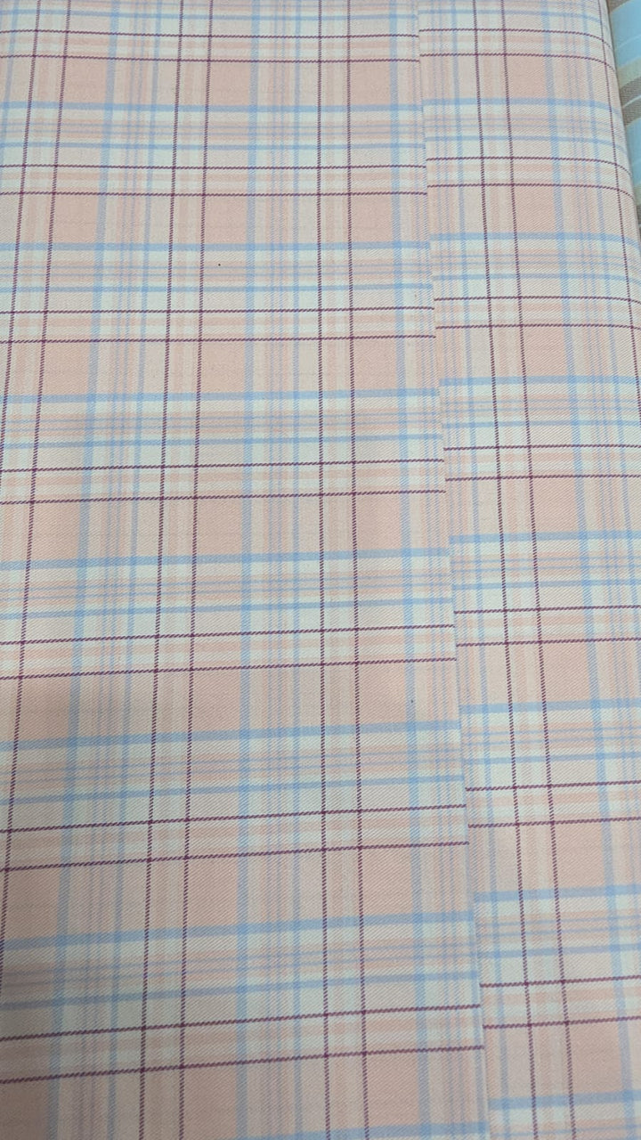 Raymond Shirt Fabric 1.6 Metre Cut – Soft Pink & Blue Check Pattern (Unstitched)