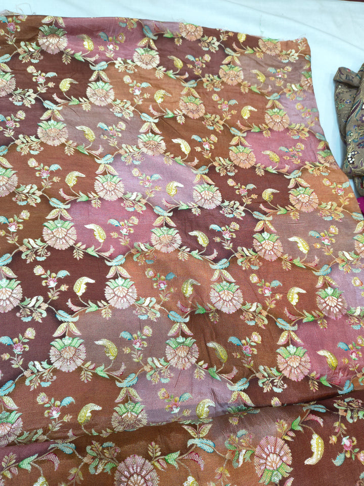 Brown Floral Embroidered Fabric – Sold Per Meter