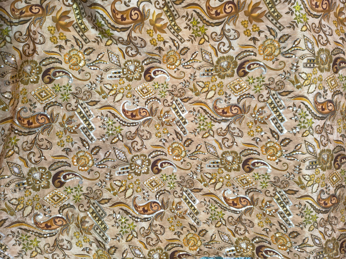 Beige Gold Paisley Embroidered Fabric (Per Meter)