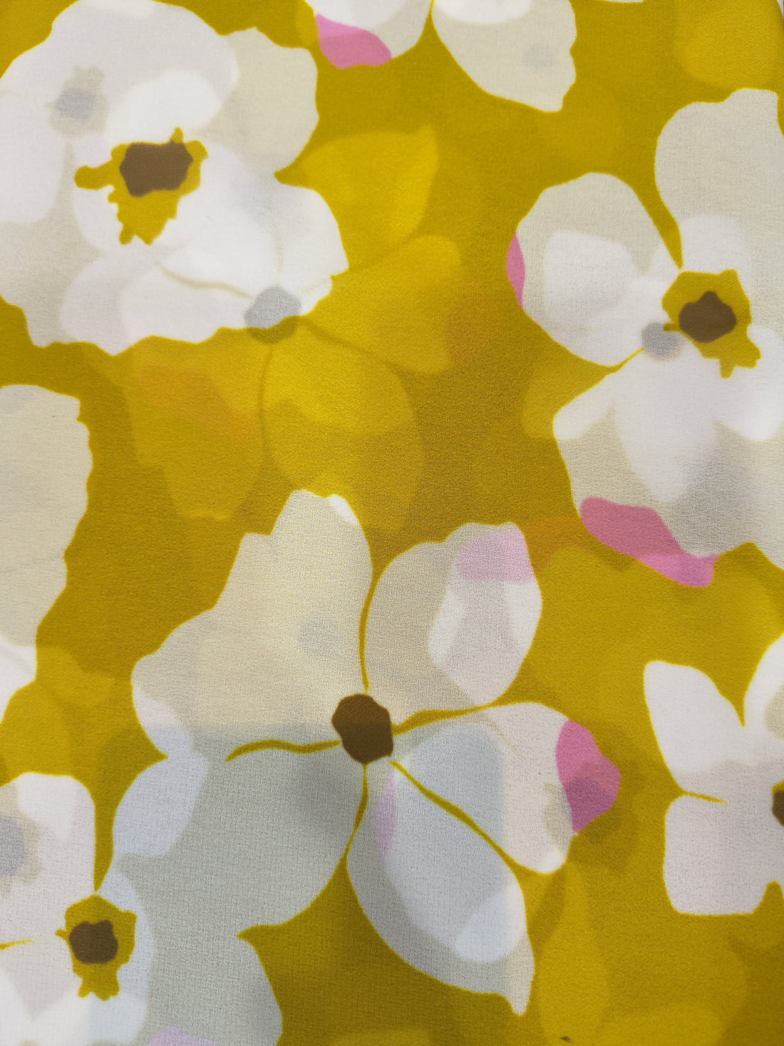 Mustard Yellow Floral Printed Georgette Fabric (Per Meter)