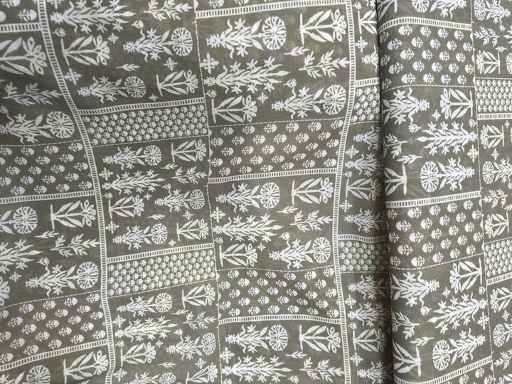 Olive Green Ethnic Printed Georgette Fabric (Per Meter)