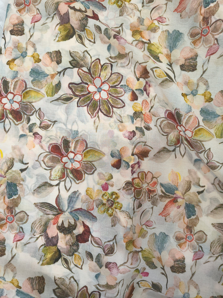 Pastel Floral Printed Georgette Fabric (Per Meter)