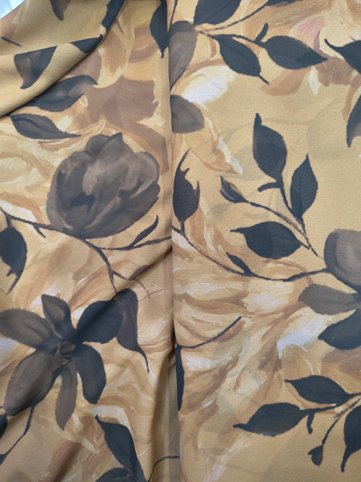 Mustard Gold Floral Printed Georgette Fabric (Per Meter)