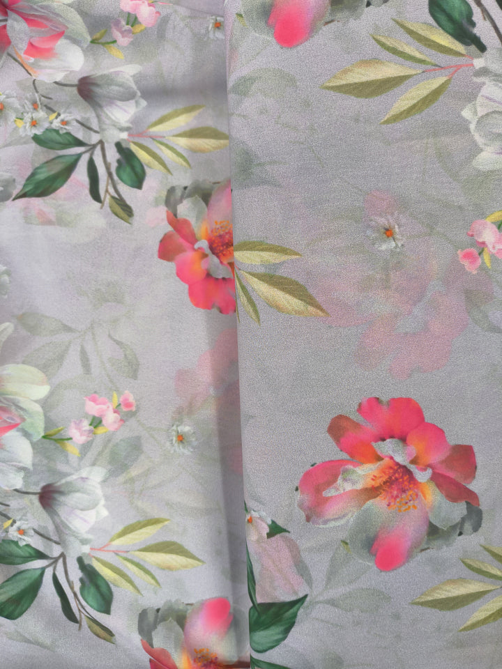 Grey Pastel Floral Printed Georgette Fabric (Per Meter)