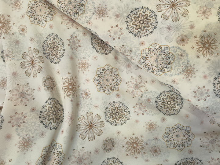 Cream Medallion Printed Georgette Fabric (Per Meter)