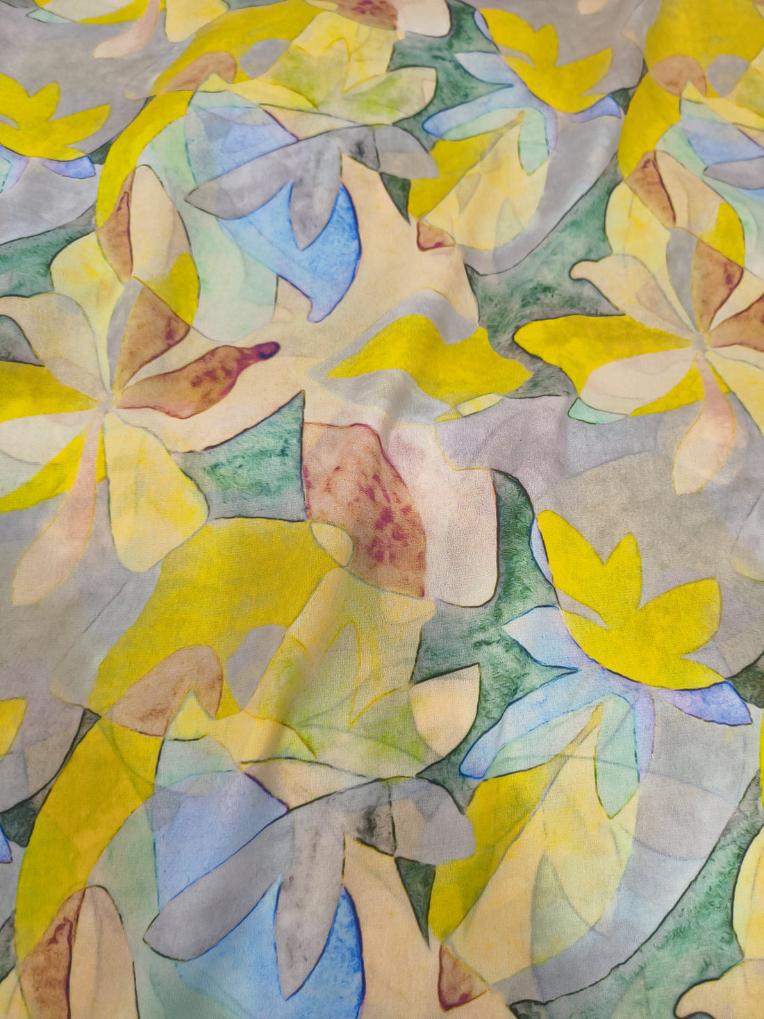 Pastel Watercolor Floral Printed Georgette Fabric (Per Meter)