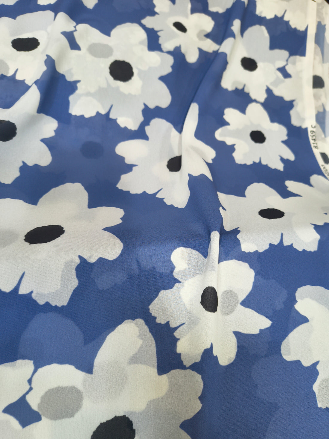 Royal Blue & White Floral Printed Georgette Fabric (Per Meter)