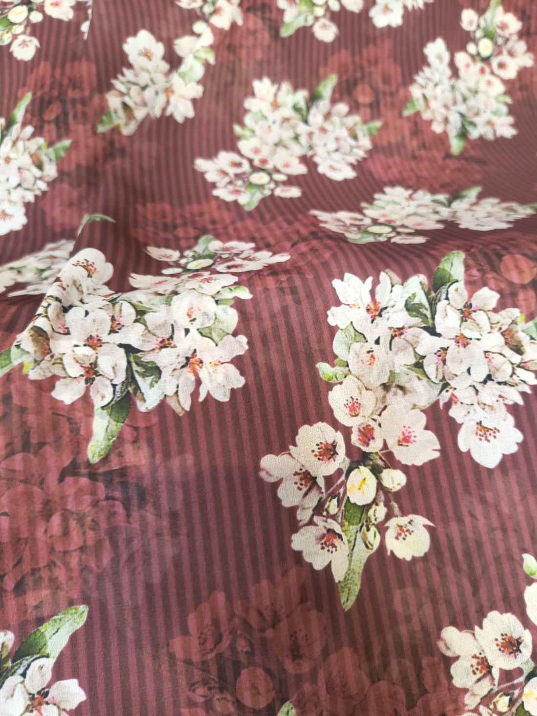 Wine Base Floral Digital Print Georgette Fabric (Per Meter)