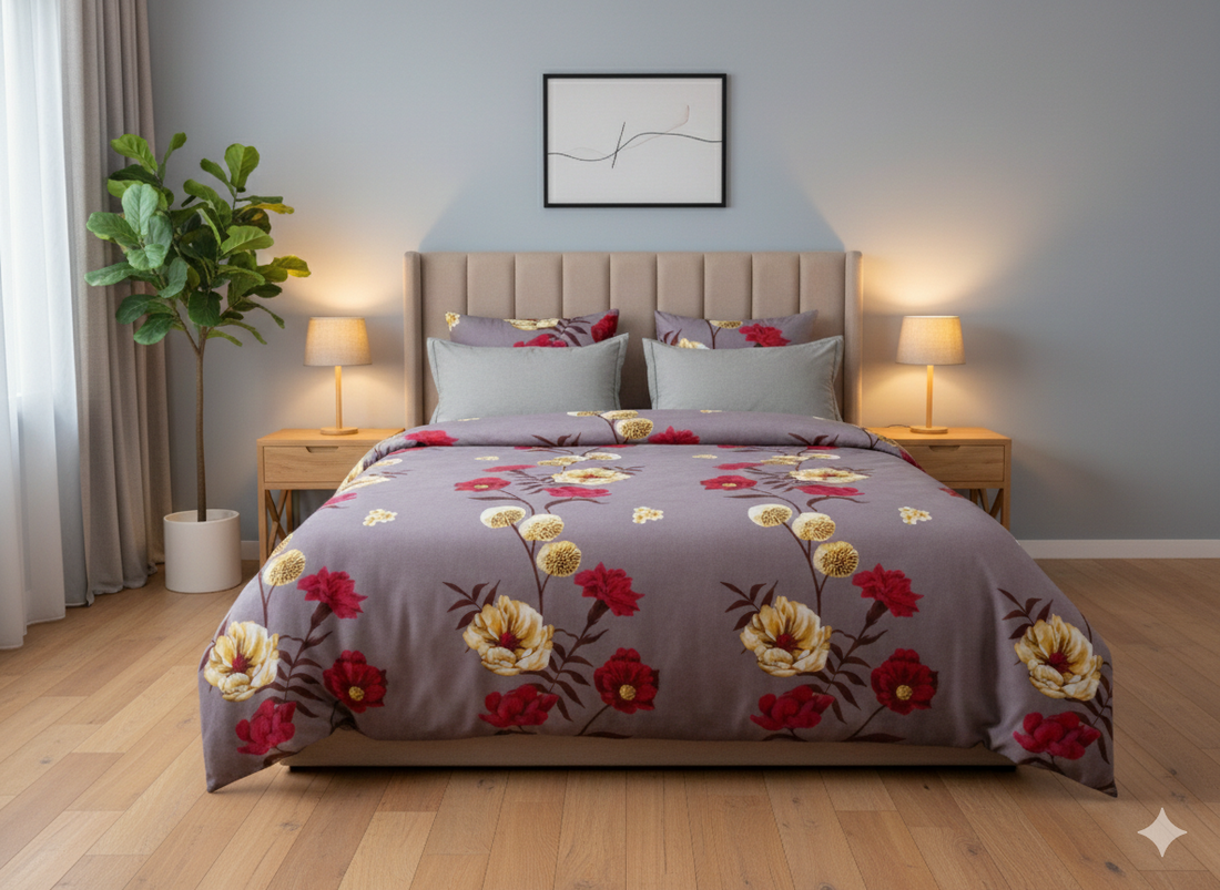 Monte Carlo Single Bed Floral Cotton Bedsheet Set (2 Pillow Covers)