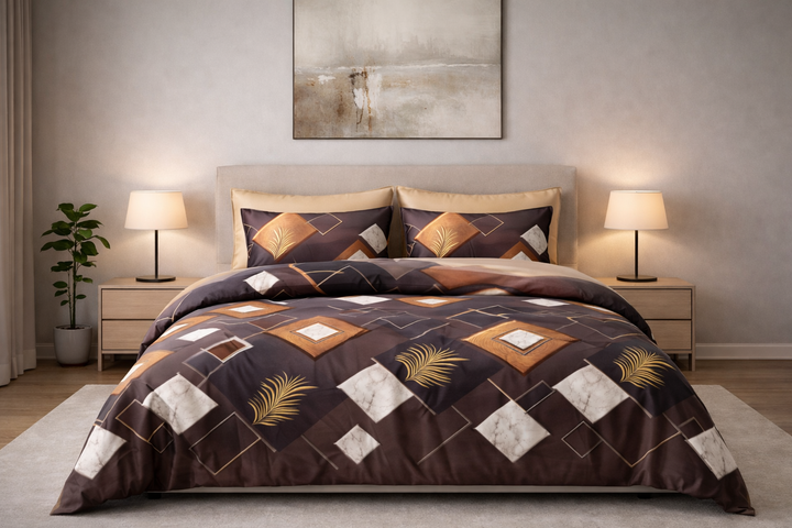Monte Carlo Single Bed Geometric Printed Cotton Bedsheet Set (1 Bedsheet + 2 Pillow Covers)