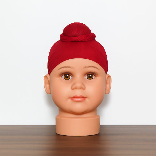 Blood Red Cotton Tani Patka for Kids – Soft Sikh Head Scarf
