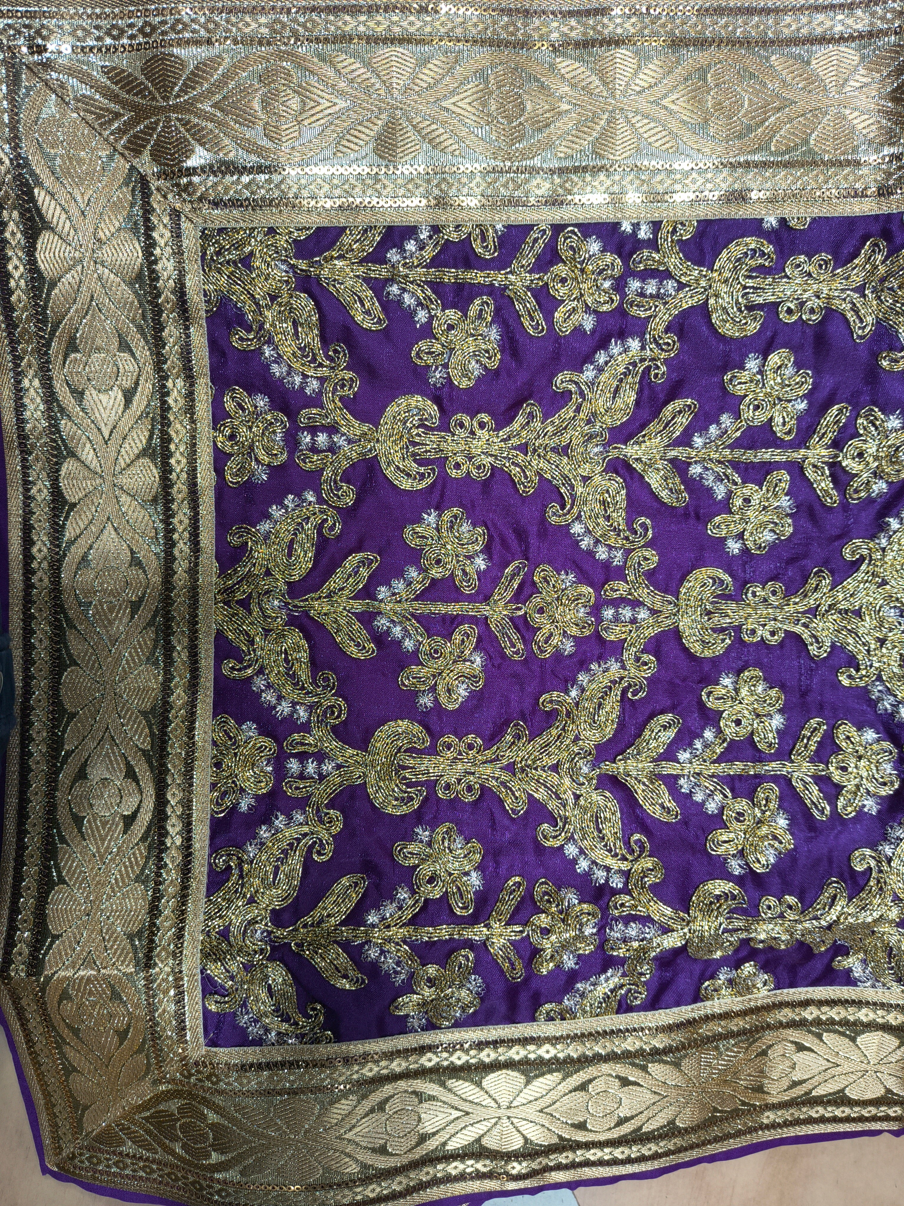 Premium Purple Handwork Rumala Sahib with Heavy Golden Border for Guru Granth Sahib Ji